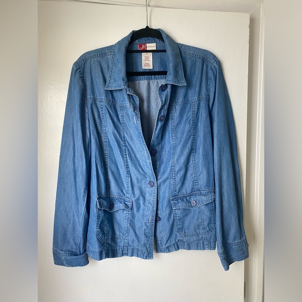 Button Up Denim Look Soft Jacket - Picture 4 of 5